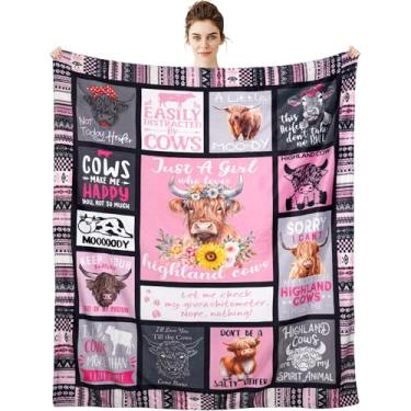 Imagem de Presente de vaca Highland para mulheres e crianças - Cobertor de estampa fofa para amantes de vacas - Just A Girl Who Loves Highland Cows - para sofá, cama, cadeira 127 x 152 cm