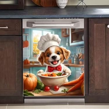 Imagem de BVBOX Adesivo magnético para lava-louças, capa de adesivo reutilizável para painel de geladeira, fácil de aparar eletrodomésticos decorativos 58,4 cm L x 66 cm A (Dog Chef, 58,4 cm Lx66 A)