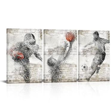 Imagem de YeiLnm Decoração esportiva para quarto de meninos basquete futebol futebol lona Outsiders pôster 40,6 x 61 cm
