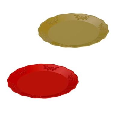 Imagem de Bandejas Decorativa Redonda 32 Cm Festas Decoração - 2 Unidades (DOURADA E VERMELHA)