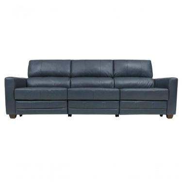 Imagem de Sofá Reclinável Elétrico De Couro Jordânia 3 Lugares Blue Bicolor - Mempra