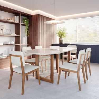 Imagem de Sala de Jantar Regia 210cm Oval com 6 Cadeiras Amarilis Madeira/ Offwhite