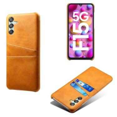 Imagem de Capas Compatível com Samsung Galaxy M15,Caso de couro PU-Tampa de telefone a prova de choque com 2 slots de cartão,Proteção anti-impressão digital e anti-gota-Yellow