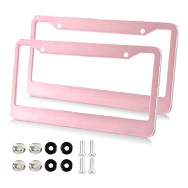 Imagem de Moldura de placa de carro rosa pacote com 2 molduras para placa de carro para frente e traseira com tampas de parafuso suporte de placa de licença para mulheres homens US veículo trailer caminhão