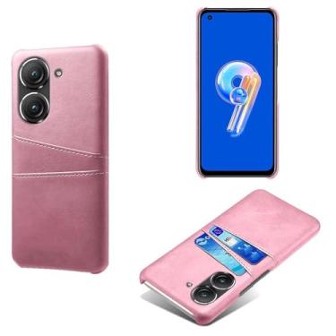 Imagem de Capas Compatível com ASUS Zenfone 9,Caso de couro PU-Tampa de telefone a prova de choque com 2 slots de cartão,Proteção anti-impressão digital e anti-gota-Pink