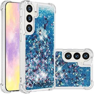 Imagem de Capa para Samsung Galaxy S23 transparente com glitter fluido líquido à prova de choque TPU feminino capa de proteção feminina para Samsung S23 5G (azul)