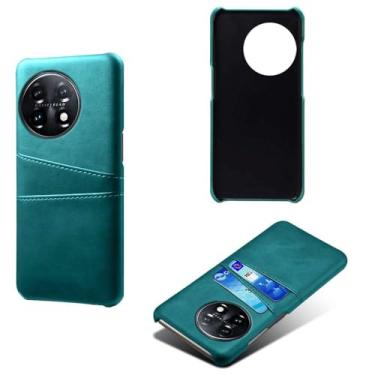 Imagem de Capas Compatível com Oneplus 11,Caso de couro PU-Tampa de telefone a prova de choque com 2 slots de cartão,Proteção anti-impressão digital e anti-gota-Green
