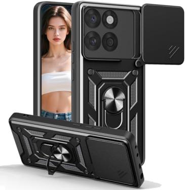 Imagem de Fofvccv Capa para Motorola Edge 60 Fusion com capa de lente de câmera deslizante e suporte de anel girado, capa protetora à prova de choque de grau militar para Moto Edge 60 Fusion, SJ preta