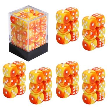 Imagem de SIXPOINTS 36Pcs 12mm/0.47inch Mini Dice Set,Colours D6 Game Dice Set, 6 Sided Standard Dices for MTG,DND,Yahtzee, Bunco or Teaching Math Board Game,with Portable Plastic Box (Yellow Orange Swirl)