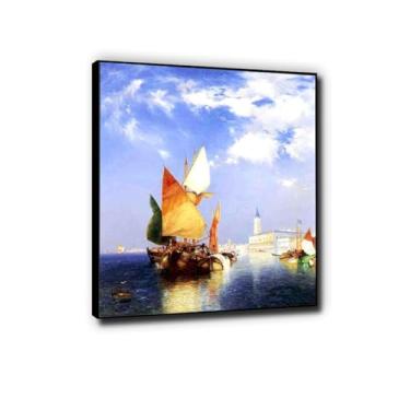 Imagem de Pronto para pendurar "O Grande Canal, Veneza" famosa impressão de arte de parede em tela pinturas clássicas do mundo para decoração de sala de estar 70 x 91 cm moldura preta