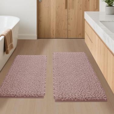 Imagem de ACCUMTEK Tapete de banheiro de luxo 2 peças rosa empoeirado, tapete de banheiro 81 x 50 cm + 61 x 43 cm, tapetes de banho absorventes grossos ultramacios, tapete antiderrapante de chenille para