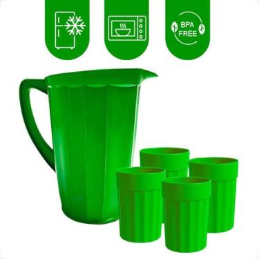 Imagem de Kit Jarra e Copos Plásticos 350ml para Suco Água Bebidas Frias - Grupo