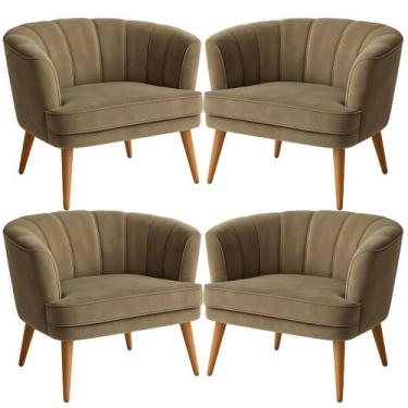 Imagem de Conjunto 4 Poltronas para Recepção Comercial Ergonômica Tecido Veludo 