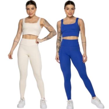 Imagem de KIT 2 Conjunto Top Alça Grossa e Calça Smart Serra e Mar Alta Compressão Academia Moda Fitness-Feminino