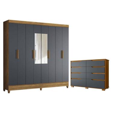 Imagem de Guarda Roupa Casal Marajó com Espelho e Cômoda Georgia Freijó Cinza - Moval