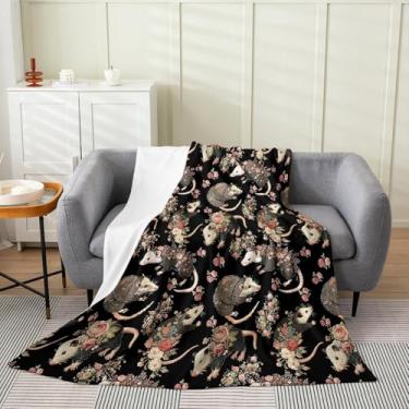 Imagem de Erosebridal Cobertor de flanela Ogambá 102 x 127 cm, cobertor de lã de animal rosado para crianças, meninos, homens, jardim floral, natural, romântico, vida selvagem, bege, preto, rosa, luxuoso, macio