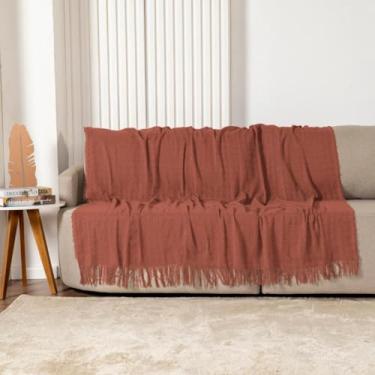 Imagem de Manta Xale P/Sofá 100% Algodão com Franja Decorativa (Terracota, 1,7m x 2,4m)