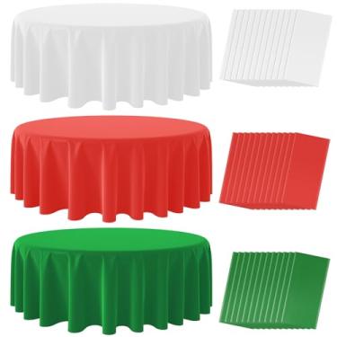 Imagem de Pacote com 36 toalhas de mesa descartáveis de Natal, toalha de mesa redonda de plástico vermelho, branco e verde, capas de mesa com tema italiano, capas de mesa para Natal, reunião de família, jantar