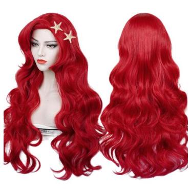 Imagem de Peruca LABEAUTÉ Max Beauty Red Mermaid para crianças com clipes Starfi