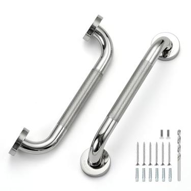 Imagem de Barras de apoio de 30 cm para chuveiro, barras de apoio para deficientes de segurança de aço inoxidável para banheiro, alça de chuveiro antiderrapante, montada na parede (pacote com 2, níquel polido)