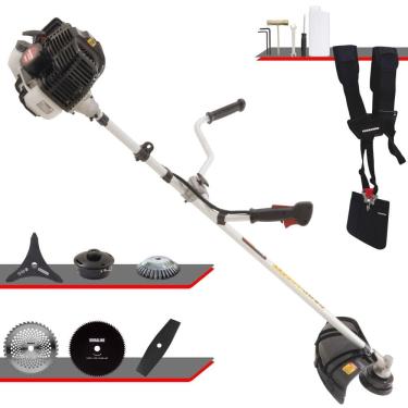Imagem de Roçadeira Multifunções Kawashima KW52LE À Gasolina 52cc 2,5HP 10.000rpm Com Carretel + Kit 4 Lâminas de Cortes + Escova de Aço Para Pavers e Calçadas