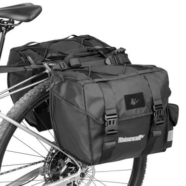 Imagem de Rhinowalk Bolsa de cestos de bicicleta 50 L sacos duplos para selim para rack traseiro bicicletas com alça de transporte, acessórios profissionais de ciclismo - preto