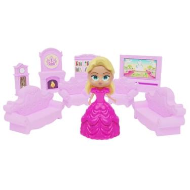 Imagem de GGB Plast Casinha de Boneca Salinha de Tv da Princesa 9 Peças Rosa