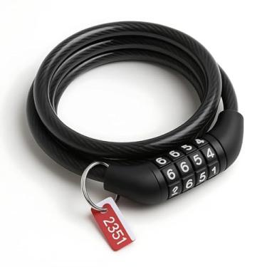 Imagem de Cadeado Cabo de Segurança de 100cm para Bicicletas Bikes Motos e Pertences Valiosos Cabo de Aço Senha Numérica de 4 Dígitos Aço Reforçado De 8mm Bicicletas Portões Scooters Motos