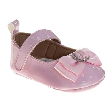 Imagem de Josmo Sandálias infantis para meninas, sola macia, primeiro andador, laço, flor, glitter, sapatilhas, para recém-nascidos, tamanho 2-4, Patente rosa, 17