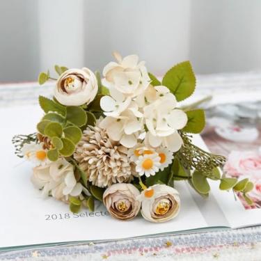 Imagem de Flores artificiais de seda, rosas, buquê de girassol, decoração para casa, casamento, festa, flores falsas, vaso de scrapbook, arranjo de jardim (café claro)