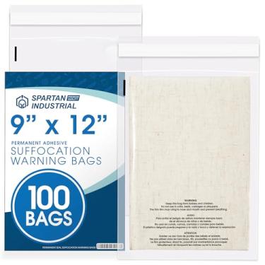 Imagem de SPARTAN INDUSTRIAL - Sacos De Polietileno Transparentes Autovedantes 9" X 12" (100 Unidades) Com Aviso Sufocamento Para Embalagem, Camisetas Cola Resselável