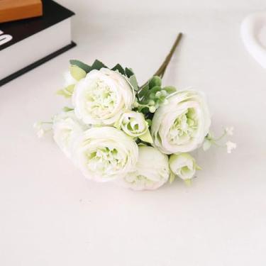 Imagem de 1/3 peças de flores artificiais de seda, rosas, peônias, decoração para casa, sala de casamento, buquê de noiva, festa, jardim, arranjos ao ar livre (3 peças/verde)