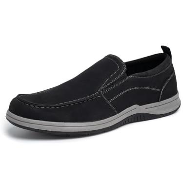 Imagem de Sapatos masculinos sem cadarço, mocassins casuais para caminhada com suporte de arco, tênis ortopédicos leves e antiderrapantes, Preto, 44