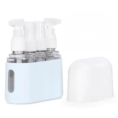 Imagem de Kit 4 Frascos para Viagem Com Case – Frascos Portáteis Reutilizáveis para Shampoo, Cremes e Cosméticos – Mini Potes para Mala de Mão e Avião - acompanha Case de Silicone com Tampa (Azul)