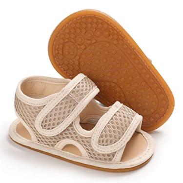 Imagem de AKINGIO Sandália infantil para bebês meninas e meninos, sola macia de borracha premium, primeiro andador, ao ar livre, verão, praia, sapatos, 4 damasco, 12-18 Months Toddler