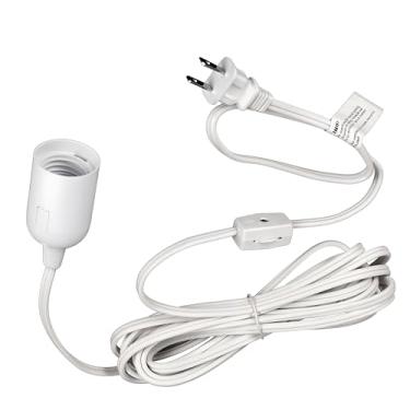 Imagem de Simple Deluxe Cabo de extensão de lanterna suspensa, soquete de luz pendente E26 plug-in com botão liga/desliga, interruptor de engrenagem branca de 3,6 m - pacote com 1