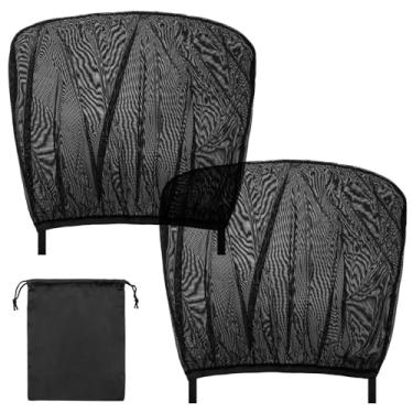 Imagem de 2 peças de capas de janela lateral de carro, tela de tela de carro de malha elástica, capas de rede respirável com bolsa, toldo de sol para janelas laterais essenciais de acampamento para proteção de