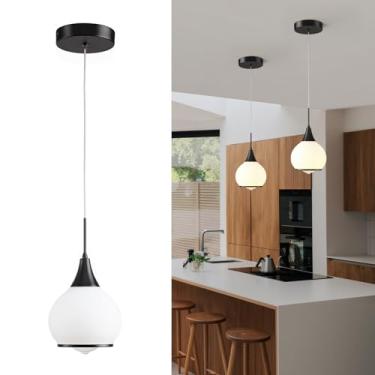 Imagem de HAHZT Luminárias pendentes Cozinha: Luz de ilha de fazenda preta fosca com vidro transparente - 15 cm globo de meio século lustres de iluminação de cozinha teto para sala de jantar