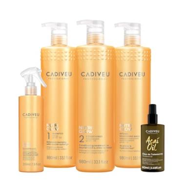 Imagem de Kit Cadiveu Professional Nutri Glow Shampoo Condicionador Máscara Litro Fluí­do e Açaí­ Oil 60 (5 produtos)