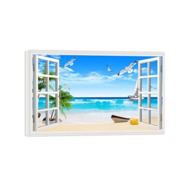 Imagem de Falsas Janelas Paisagens Impressões em Tela-Pássaros mar praia-Quadro Arte Moderna-Natureza Pintura Pronta para Pendurar Tela Embrulhada 20x30cm