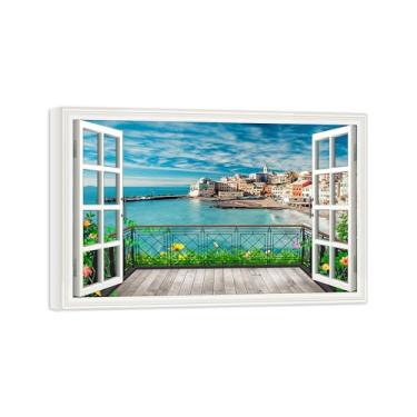 Imagem de Falsas Janelas Paisagens Impressões em Tela-Casa mar-Quadro Arte Moderna-Natureza Pintura Pronta para Pendurar Tela Embrulhada 20x30cm
