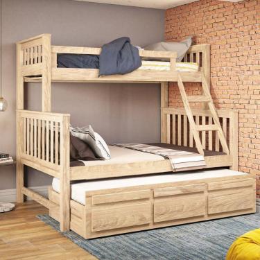 Imagem de Treliche com Cama de Casal 3 Gavetas Madeira Maciça Móveis Saraiva Marroml