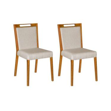 Imagem de Kit 2 Cadeiras Jantar Luxo Estofadas Veludo Bege Cristal Base Madeira 