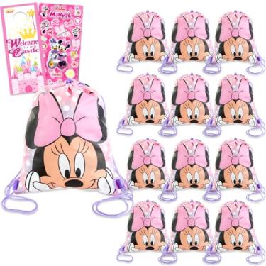 Imagem de Disney Conjunto de sacolas de festa Minnie Mouse – Pacote com 12 sacos de cordão Minnie para crianças, mais adesivos para festas de aniversário