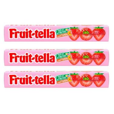 Imagem de Kit 3 Bala Fruit-Tella Suco de Frutas Com Vitamina C Sabor Morango 40g