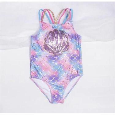 Imagem de Maiô Biquíni Sereia Ariel Brilho Infantil Escama Lilás Paetê - Baby Pl