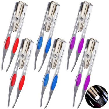 Imagem de Pinças Tatuo Light em aço inoxidável com LED, 6 peças (vermelha, roxa,