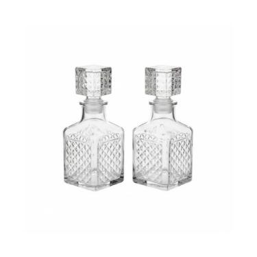 Imagem de Kit 2 Mini Garrafa Licoreira Licor De Vidro 50ml Vintage Transparente 