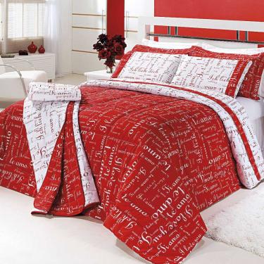 Imagem de Kit Edredom Te Amo Queen 5 Peças Dupla Face 100% Algodão Percal 150 Fios - Vermelho/Branco