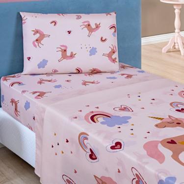 Imagem de Jogo de Cama Lençol Carrosel Solteiro 03 Peças Infantil Estampado Divertido - Unicórnio